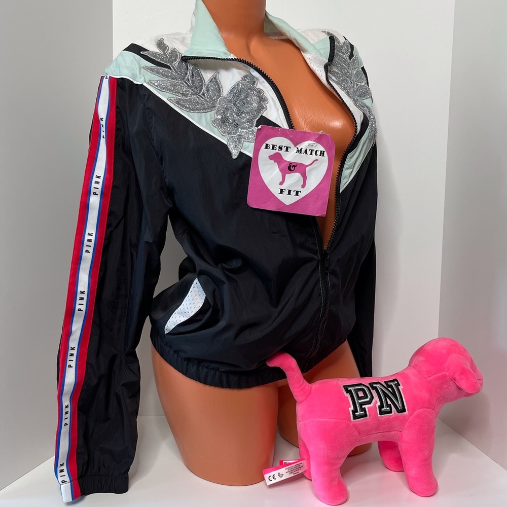 Victoria’s Secret PINK Logo XS/S Anorak Jacket Sequin Embroidered Appliqué